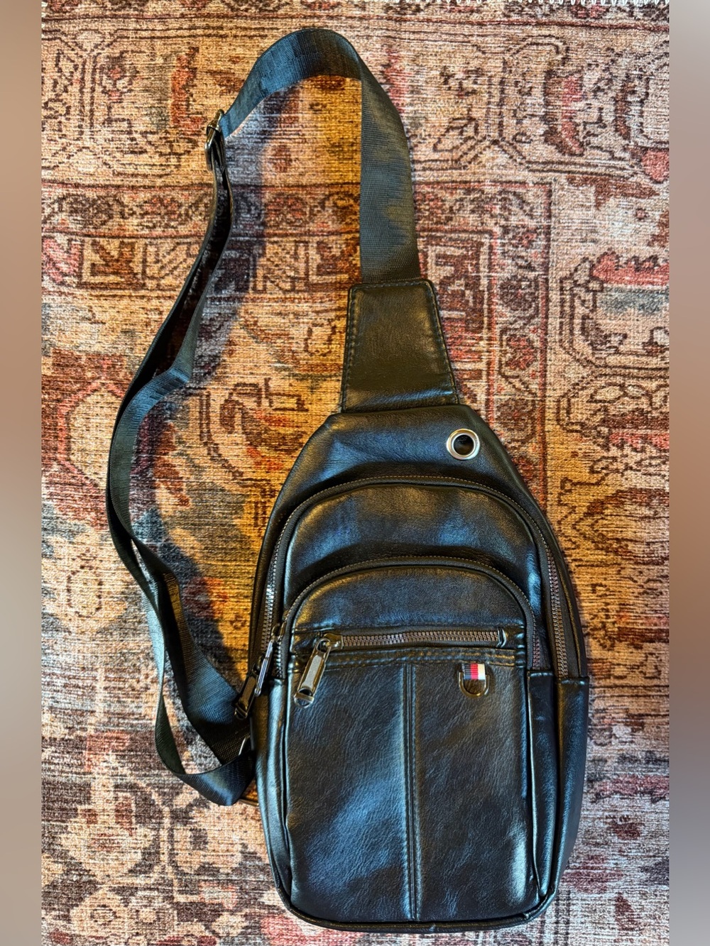Classic Black Leather Sling Bag